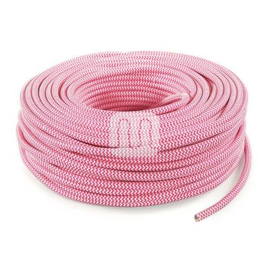 Cable eléctrico cubierto con tela redonda flexible H03VV-F 2x0,75 D.6.2mm blanco/fucsia TO106