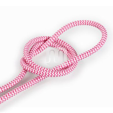 Flexible round fabric covered electrical cable H03VV-F 2x0,75 D.6.2mm white fuchsia TO106