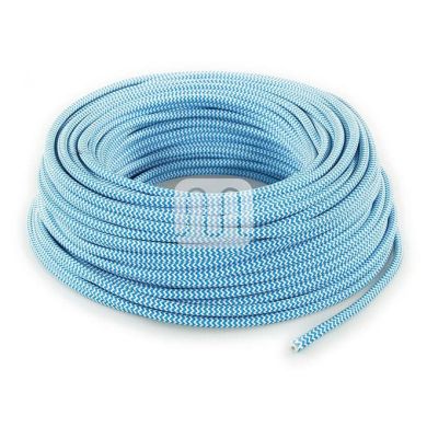 Flexible round fabric covered electrical cable H03VV-F 2x0,75 D.6.2mm white turquoise TO109