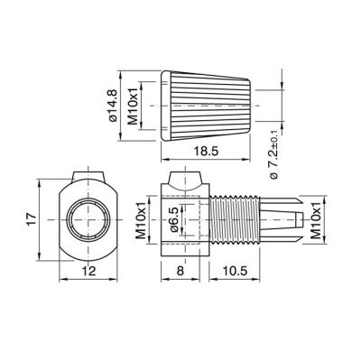 Cord grip with female threaded fixing (M10x1), gold thermoplastic resin