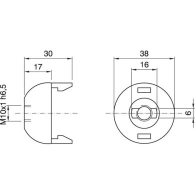 Capa dourada para suporte E27 de 2-peças com rosca (M10x1) e batente, em resina termoplástica