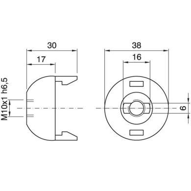 White dome for E27 2-pc lampholder w/threaded entry M10, ret. and stem lock. screw, thermopl. resin