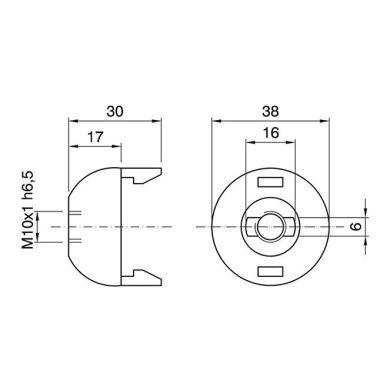 Capa dourada p/suporte E27 de 2-peças com rosca M10, batente e paraf. anti-rot., em resina termopl.