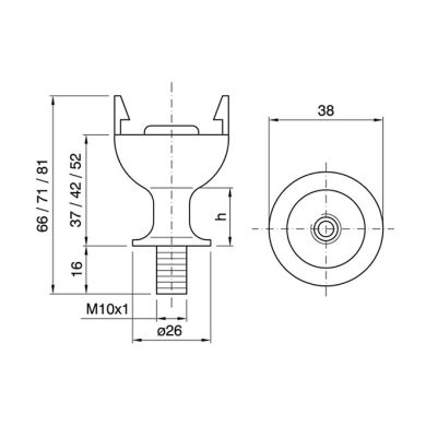 Capa dourada para suporte E27 de 2-peças com rosca e sem travão, Alt.25mm, em resina termoplástica