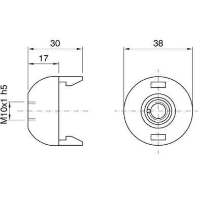 Capa preta p/suporte E27 2-peças c/porca metálica M13 e parafuso anti-rotação, resina termoplástica