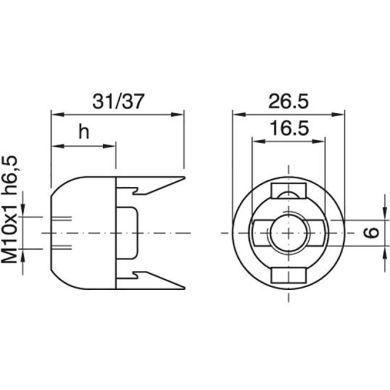 Capa preta para suporte E14 de 2-peças com rosca (M10x1) e batente, em resina termoplástica