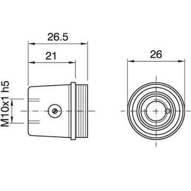 Black dome for E14 3-pc lamph. w/metal nipple M10, stem lock. screw, earth term., H.21mm, bakelite