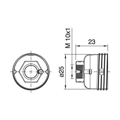 Capa latonada p/suporte metálico E14 de 3-peças c/porca metálica M10 e parafuso anti-rotação, metal