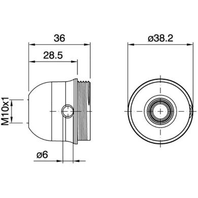 Capa preta p/suporte E27 3-pc c/porca metálica M10, paraf. anti-rot. e furo lateral, resina termopl.