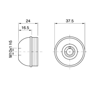 Capuchón negro brillante p/portalámparas E27 de 3piezas c/racor M10 roscado, tornillo y tierra