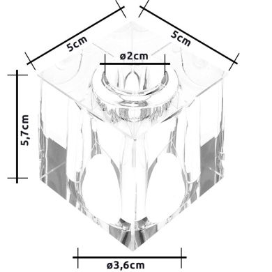 Cubo LUFUBU de vidro transparente C.5XL.5xAlt.6cm, furo de 22mm