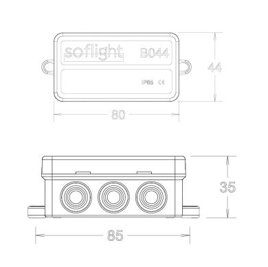 Surface junction box L.8xW.4.4xH.3.5cm IP65 halogen-free, without glands, 650°