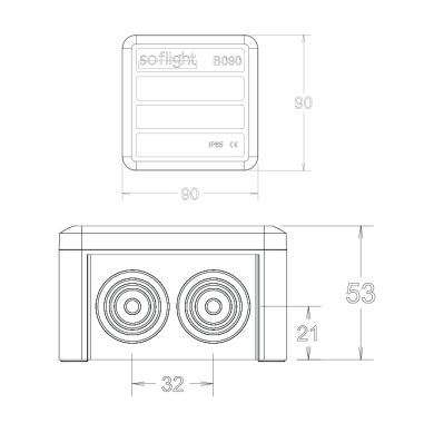 Surface junction box L.9xW.9xH.5.3 IP65 halogen-free, 7 glands, 650°