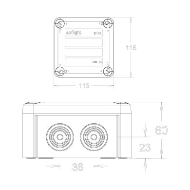 Surface junction box L.11.5xW.11.5xH.6cm IP66 halogen-free, 7 cable glands, 650°