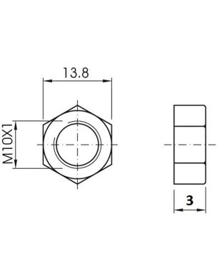 Tuerca hexagonal con rosca (M10x1) 3mm en resina termoplástica blanca