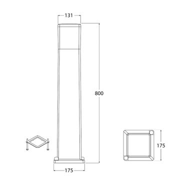Pillar VIRGILIO 1xE27 11W CCT (3colors) switch IP55 L.13,1xW.13,1xH.80cm black resin