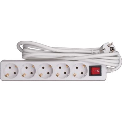 Electrical extension with 5 schuko sockets with light switch, 3m