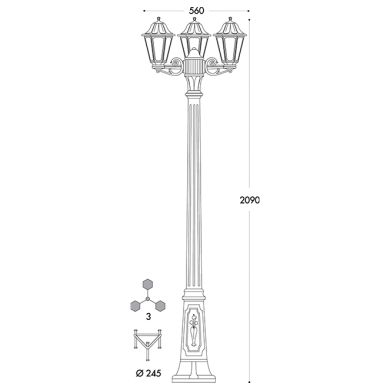 Farola ANNA 3xE27 8,5W con pulsador CCT (3colores) IP55 Al.209xD.56cm resina negra