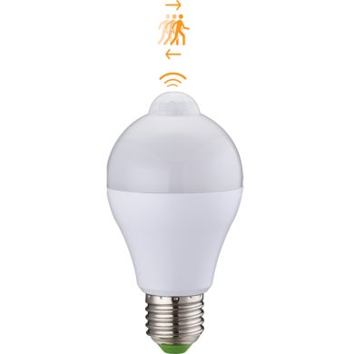 Light bulb E27 with movement sensor IR IP20, detection angle 360º, in PC with UV protection