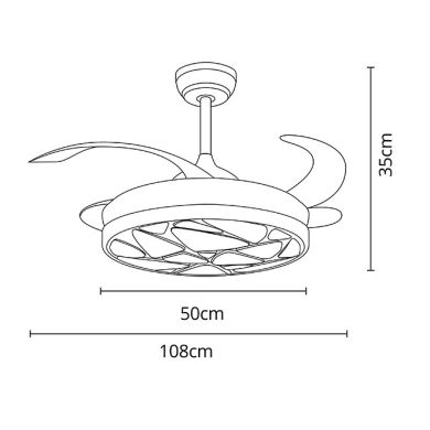 Ceiling fan DC MARTE chrome, 4 retractable blades, 72W LED 3000|4000|6000K, H.35xD.108/50cm