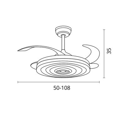 Ventilador DC ARCOS blanco, 4 aspas retráctiles, 72W LED 3000|4000|6000K, APP, Al.35xD.108/50cm