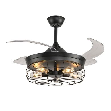 Ceiling fan DC ANTICUARIO black, 4 retractable blades, 5 LED bulbs 4W E27 2700K, H.42xD.107/53cm