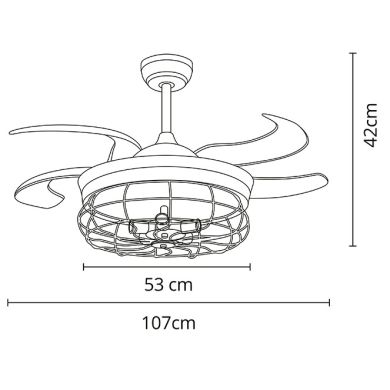 Ceiling fan DC ANTICUARIO black, 4 retractable blades, 5 LED bulbs 4W E27 2700K, H.42xD.107/53cm