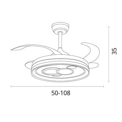 Ceiling fan DC DAFNE white, 4 retractable blades, 72W LED 3000|4000|6000K, H.35xD.108/50cm