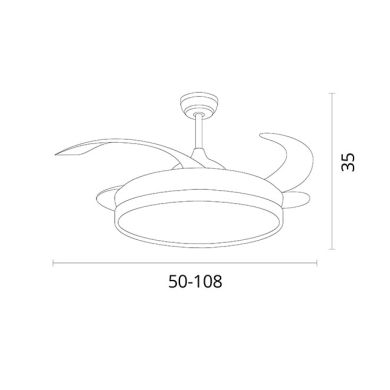 Ventoinha de tecto ATLAS branca, 4 palas retráteis, 80W LED 3000|4000|6000K, Alt.35xD.108/50cm