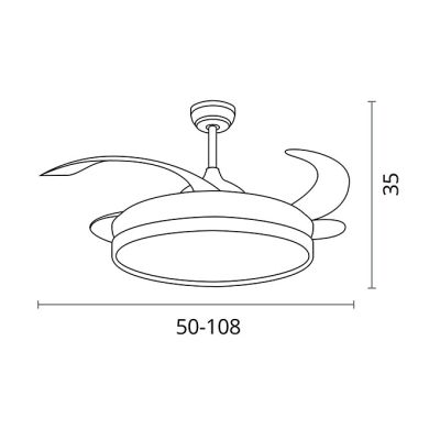 Ventoinha de tecto KEPLER prata, 4 palas retráteis, 72W LED 3000|4000|6000K, Alt.35xD.108/50cm