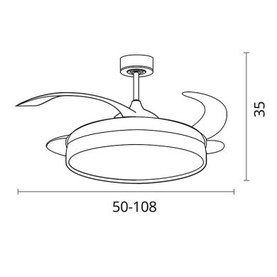 Ventoinha de tecto ACANTO dourada, 4 palas retráteis, 72W LED 3000|4000|6000K, Alt.35xD.108/50cm