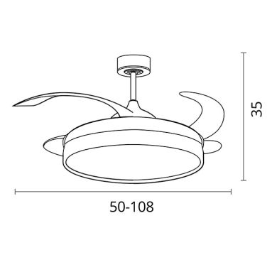 Ventilador DC ACANTO plata, 4 aspas retráctiles, 72W LED 3000|4000|6000K, Al.35xD.108/50cm