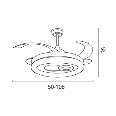 Ventilador DC HERMES blanco, 4 aspas retráctiles, 108W LED 3000|4000|6500K, Al.35xD.108/50cm