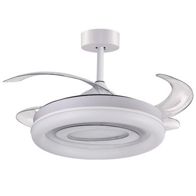 Ventoinha de tecto TEBE branca, 4 palas retráteis, 130W LED 3000|4000|6000K, Alt.35xD.108/50cm