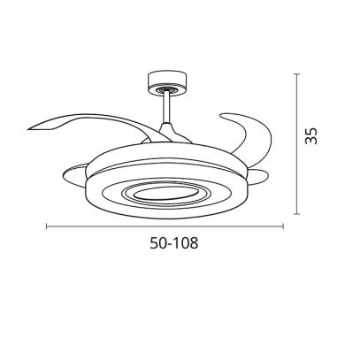 Ventilador DC TEBE blanco, 4 aspas retráctiles, 130W LED 3000|4000|6000K, Al.35xD.108/50cm