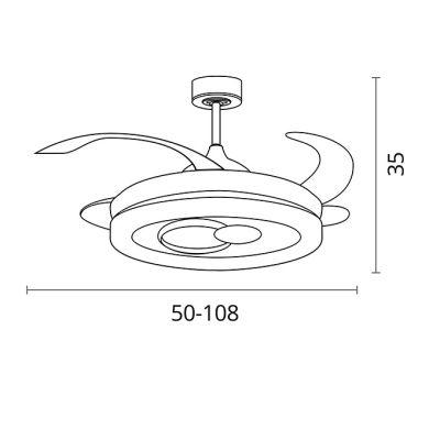 Ventoinha de tecto HERSA branca, 4 palas retráteis, 116W LED 3000|4000|6500K, Alt.35xD.108/50cm