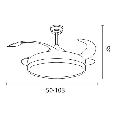 Ventoinha de tecto TORONTO branca, 4palas retráteis, 72W LED 3000|4000|6000K, APP, Alt.35xD.108/50cm