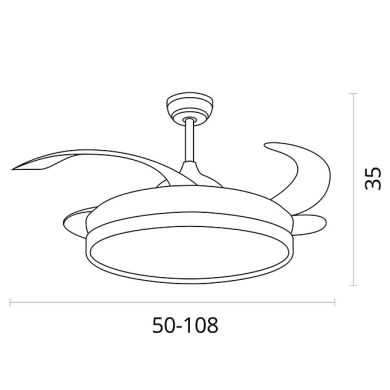 Ventoinha de tecto QUEBEC branca, 4 palas retráteis, 72W LED 3000|4000|6000K, APP, Alt.35xD.108/50cm