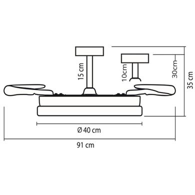 Ceiling fan DC COLORS MINI white, 4retractable blades, 48W LED 3000|4000|6000K APP H.35/45xD.91/40cm