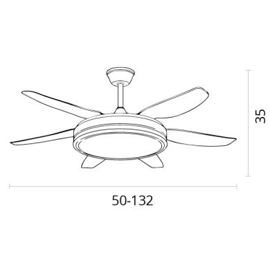 Ventoinha de tecto ORION preta, 6 palas, 72W LED 3000|4000|6000K A.35xD.132/50cm