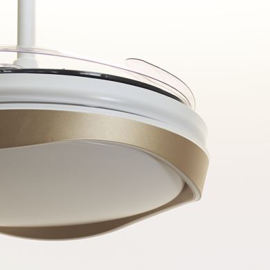 Ventoinha de tecto ALMATI branco/ouro, 4 palas retráteis, 72W LED 3000|4000|6000K, Alt.35xD.108/50cm