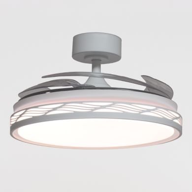Ventilador DC RIGA blanco/blanco, 4 aspas retráctiles, 72W LED 3000|4000|6000K, Al.35xD.108/50cm