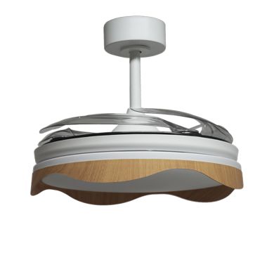 Ventoinha de tecto OLAS branca/faia, 4 palas retráteis, 72W LED 3000|4000|6000K, Alt.35xD.108/50cm