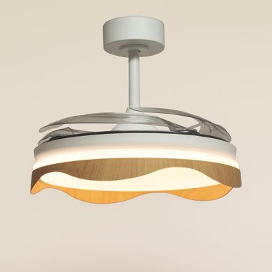 Ventoinha de tecto OLAS branca/faia, 4 palas retráteis, 72W LED 3000|4000|6000K, Alt.35xD.108/50cm