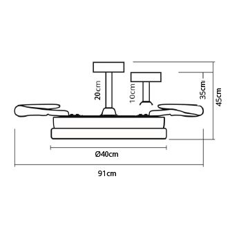 Ceiling fan DC INFANTIL NAVE white, 4 retractable blades, 96W LED 3000|4000|6000K, H.35/45xD.91/40cm