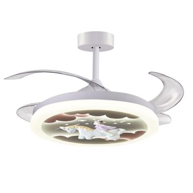 Ceiling fan DC INFANTIL UNICORNIO white,4 retractable blades, 96W LED 3000|4000|6000K, H.35/45xD.91/