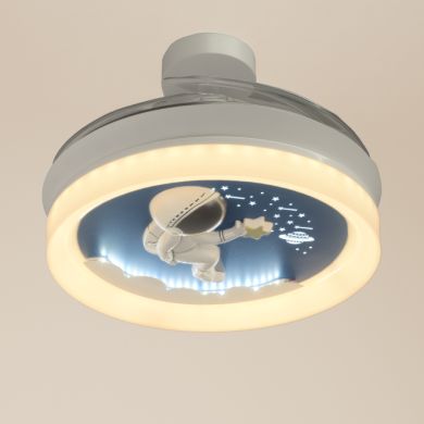Ventilador DC NEW INFANTIL HOUSTON blanco, 4 aspas retráctiles, 96W LED 3000|4000|6000K, Al.35/45xD.