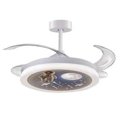 Ventilador DC NEW INFANTIL AMSTRONG blanco,4 aspas retráctiles,96W LED 3000|4000|6000K,Al.35/45xD.91