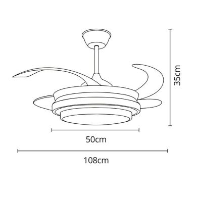Ceiling fan DC SELENE white, 4 retractable blades, 72W LED 3000|4000|6000K, H.35xD.108/50cm