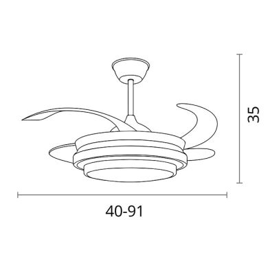 Ventilador DC SELENE MINI negro, 4 aspas retráctiles, 48W LED 3000|4000|6000K, Al.35xD.91/40cm